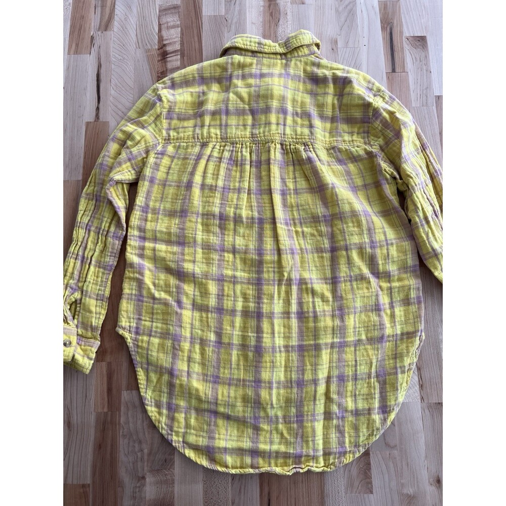 Anthropologie Button Down Shirt 100% Cotton Gauze Soft Plaid Yellow Size 6 - Picture 3 of 7